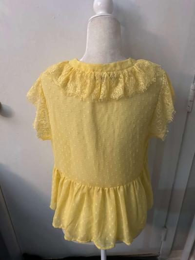 Zara Yellow Polka Dot Ruffle Lace Short Sleeve Blouse Size S - Thumbnail 4