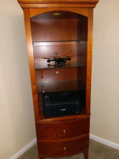 couch and loveseat and cabinet with glass shelves very clean - Thumbnail 3