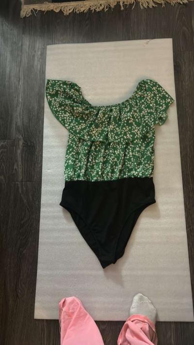 SHEIN Womens Floral Ruffle Bodysuit GreenBlack Size XL US 12 - Thumbnail 5