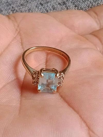 Aquamarine Emerald Cut Diamond Ring - Thumbnail 5