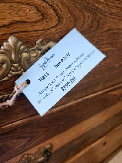 antique 3 drawer oak dresser with mirror - Thumbnail 6