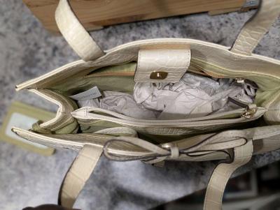 Cream Structured Leather Tote with Double Handles - Thumbnail 3