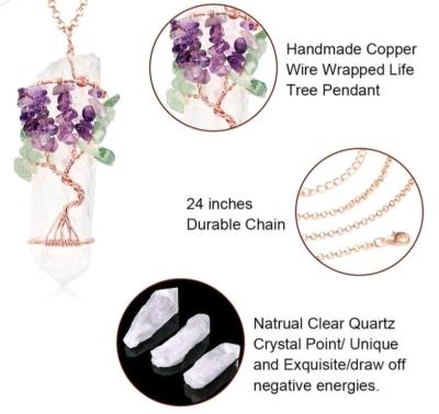 CRYSTAL QUARTZ WIRED TREE OF LIFE NECKLACE - Thumbnail 4