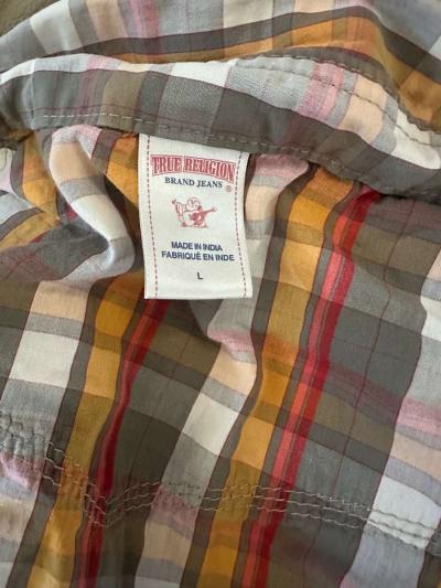 Men true religion plaid mens shirt size Large grey red orang - Thumbnail 2