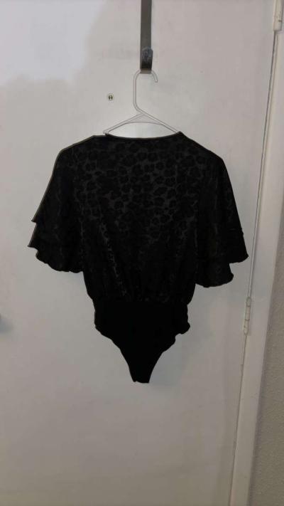 Altard States Black Tie Front Cheetah Print Flutter Sleeve B - Thumbnail 2