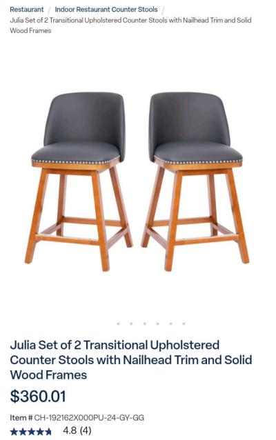 Julia Set of 2 Transitional Upholstered Counter Stools  Free - Thumbnail 5