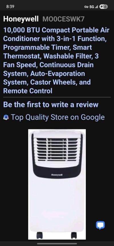 Honeywell 10000 BTU Portable Air Conditioner  Dehumidifier - Thumbnail 4