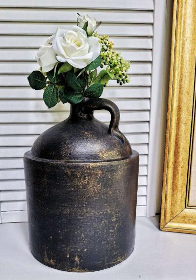 Large Vintage Black  Antique Gold Whiskey Jug - Thumbnail 2