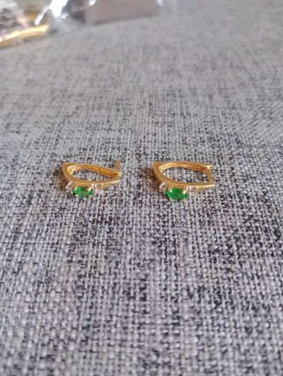 Emerald Natural Diamond Hoops Earrings 14K Yellow Gold - Thumbnail 4