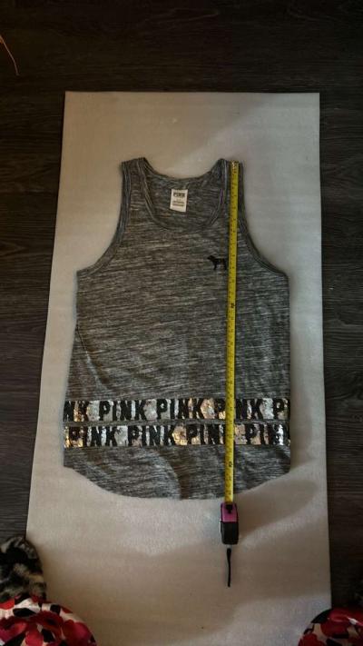 PINK Victorias Secret Bling Sequin Grey Tank Top Logo Womens - Thumbnail 3