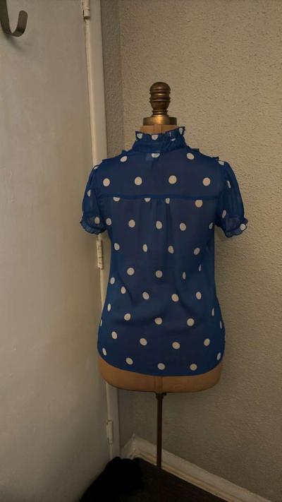 HM Dividco Short sleeve Ruffled Polka Dot top Size 4 BlueWhi - Thumbnail 2