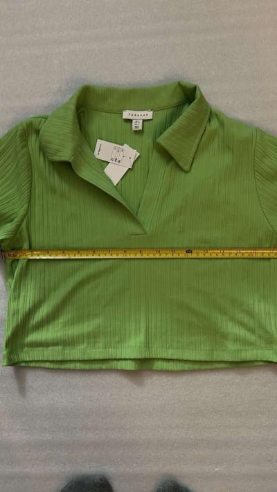 Topshop Bright Green Ribbed V Neck Crop Top Size 12 Spring S - Thumbnail 3