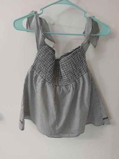 Sienna Sky Pinstripe Black White Off Shoulder Babydoll Blous - Thumbnail 3