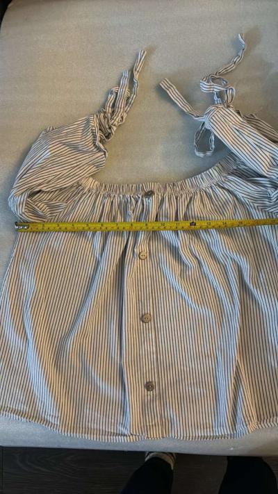 LaBanga Striped BlueWhite Top Size L Bow Tie Sleeves - Thumbnail 3
