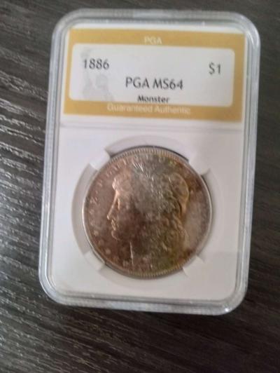 1886 Morgan Dollar with Beautiful Toinig rainbow - Thumbnail 3