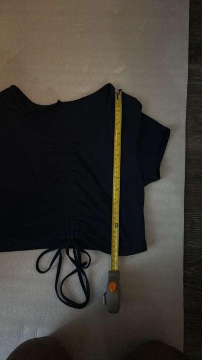 SHEIN Navy Shirred Tie Front Crop Top Size L - Thumbnail 5