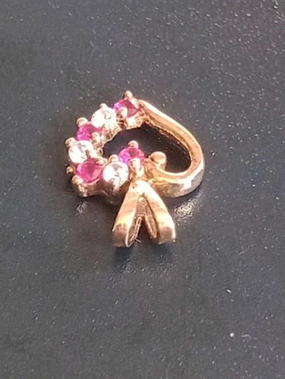 10k Yellow Gold  CZ Heart Pendant Charm - Thumbnail 3