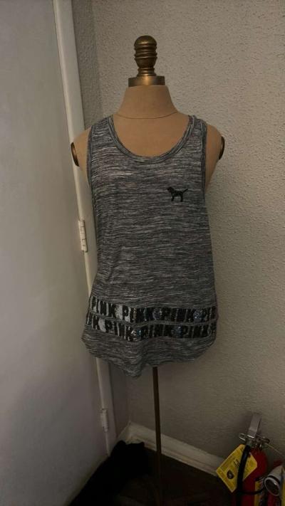 PINK Victorias Secret Bling Sequin Grey Tank Top Logo Womens - Thumbnail 6