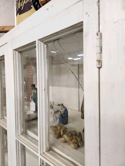 vintage handmade wood glass paned display cabinet bookcase - Thumbnail 6