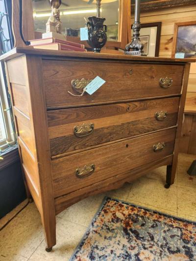 antique 3 drawer oak dresser with mirror - Thumbnail 4