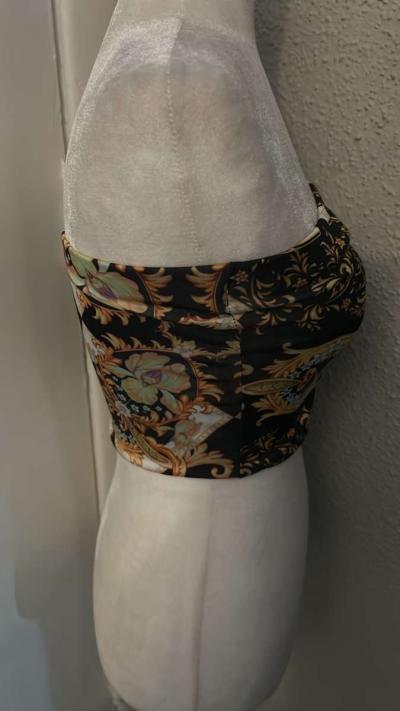 PLT PrettyLittleThing Black Chain Print Bandeau Crop Top Siz - Thumbnail 3