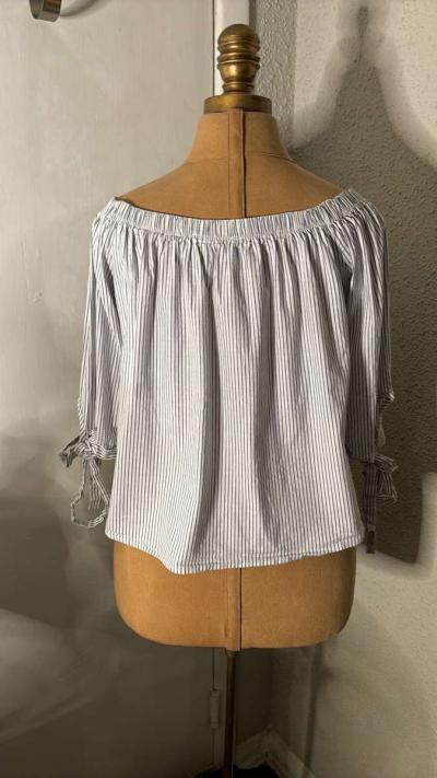 LaBanga Striped BlueWhite Top Size L Bow Tie Sleeves - Thumbnail 6
