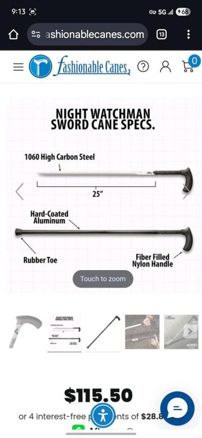Night Watchman Sword Cane  Katana Samurai Sword - Thumbnail 4