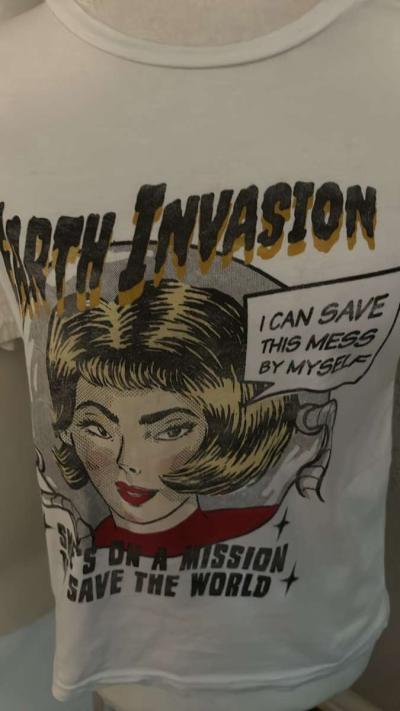 Zara Trafaluc Earth Invasion Short Sleeve Tee Size S New Wit - Thumbnail 5