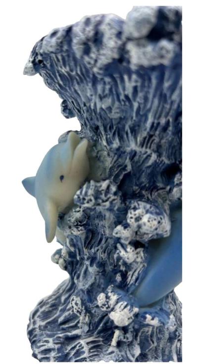 Blue Wave Shaped Candle Holder with 3 Dolphins - Thumbnail 2