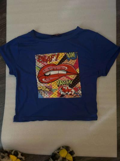 AQ Sport Cropped Graphic Tee with Cloth Mask NEW Soft - Thumbnail 3