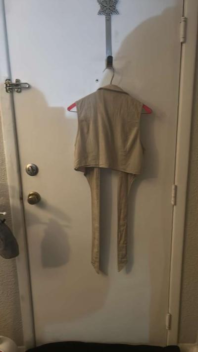 SHEIN  Lapel Collar Knot Front Crop Top Size L Linen Summer - Thumbnail 5