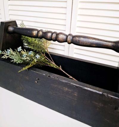 Large Vintage Black Wood Caddy with Antique Gold 28 Long - Thumbnail 4
