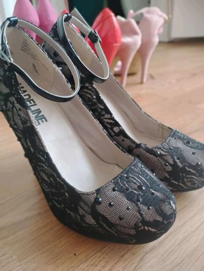 sexy open back romper with black lace Mary Jane heels - Thumbnail 6