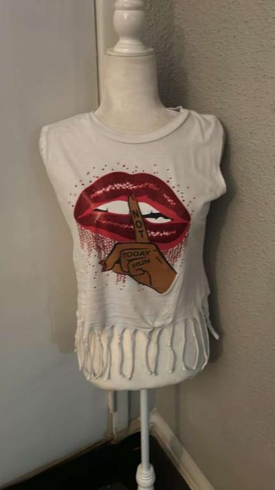 On Fire Not Today Fringed Tassel Muscle Tshirt Size M Festiv - Thumbnail 3