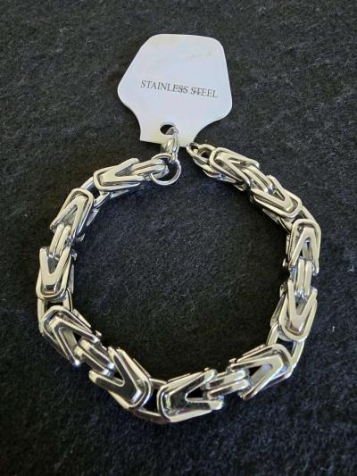 Silver Stainless Steel Chunky Byzantine Bracelet - Thumbnail 1