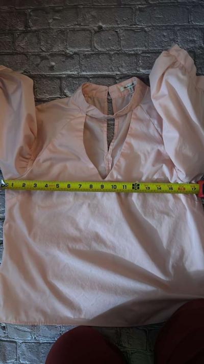 Bleuh Ciel Cowl Balloon Sleeve Choker V Line Peach Blouse M - Thumbnail 5