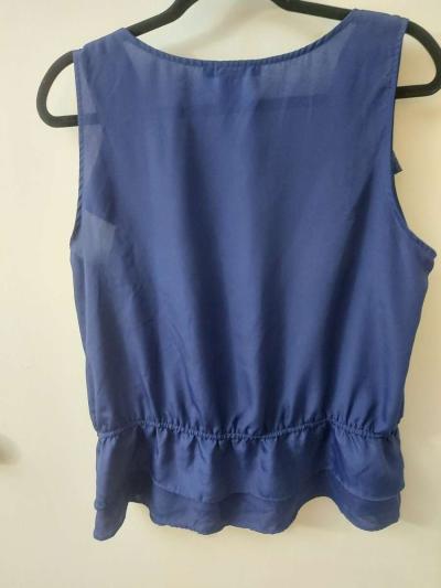 Apostrophe Navy Bow Tie Ruffled Sleeveless Top Size LP Long - Thumbnail 2