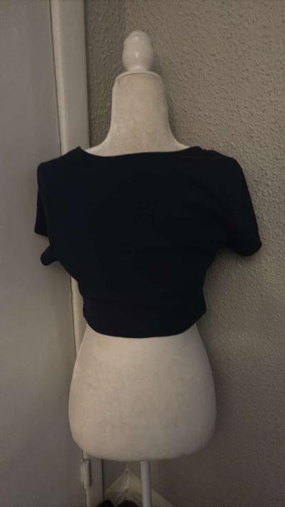 SHEIN Navy Shirred Tie Front Crop Top Size L - Thumbnail 2