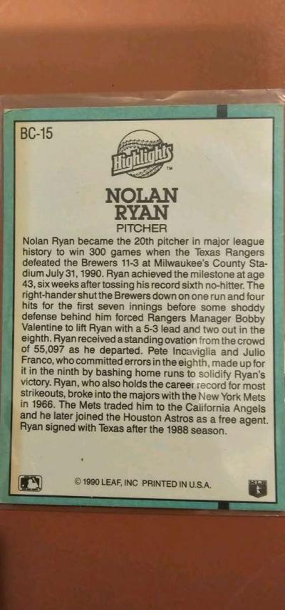 BC 15 NOLAN RYAN PERFECTLY PROUD MINT - Thumbnail 2