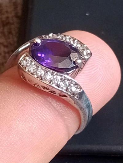 14K White Gold Amethyst and Diamond ring size 85 for women - Thumbnail 5