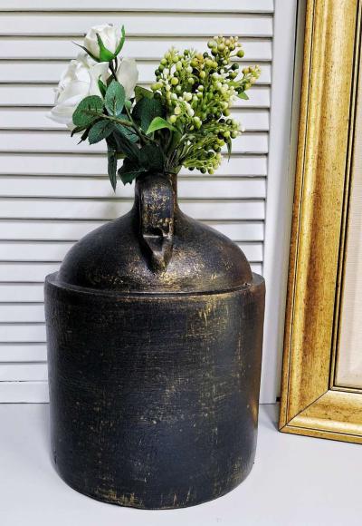 Large Vintage Black  Antique Gold Whiskey Jug - Thumbnail 3