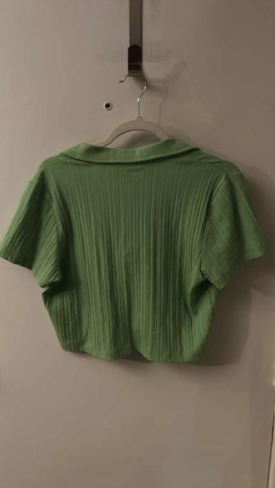 Topshop Bright Green Ribbed V Neck Crop Top Size 12 Spring S - Thumbnail 2