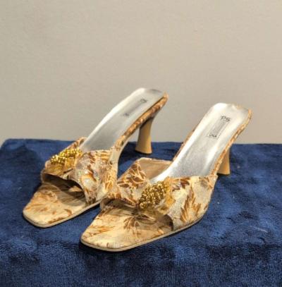 Womens Gold Floral Mules size 10 - Thumbnail 2