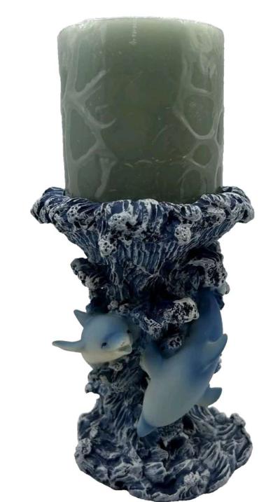 Blue Wave Shaped Candle Holder with 3 Dolphins - Thumbnail 5