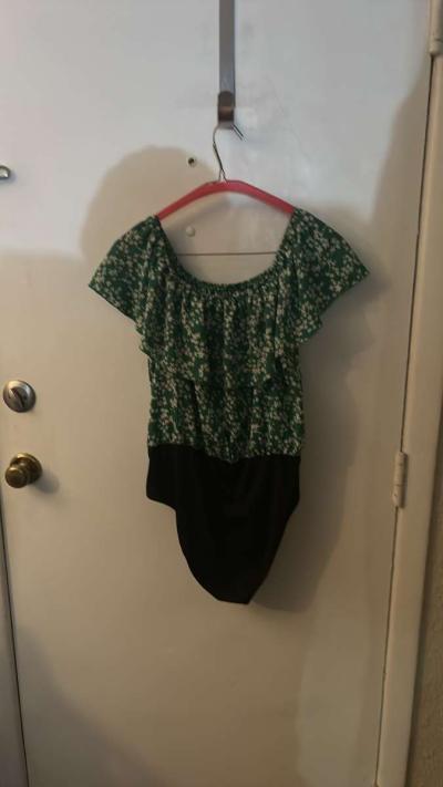 SHEIN Womens Floral Ruffle Bodysuit GreenBlack Size XL US 12 - Thumbnail 2