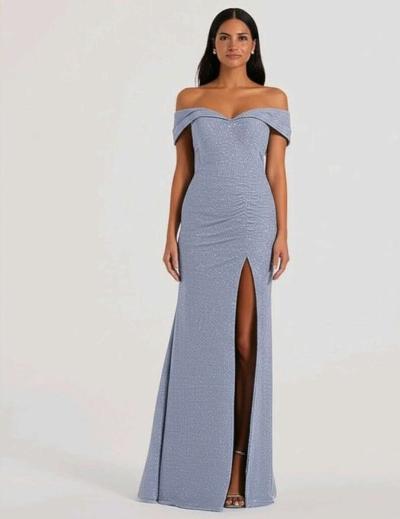 off shoulder slit gray dress glitter wedding prom new - Thumbnail 2