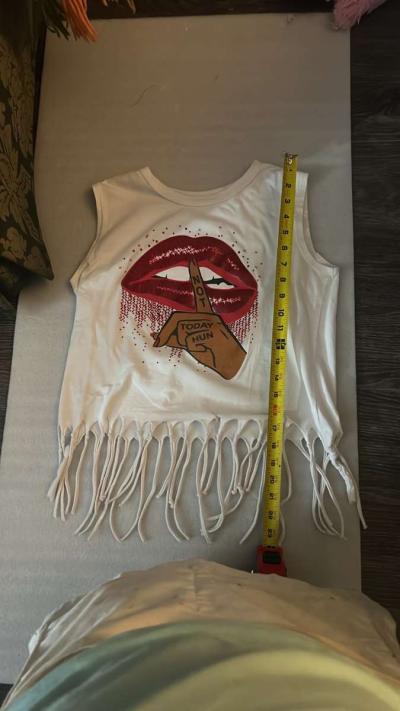 On Fire Not Today Fringed Tassel Muscle Tshirt Size M Festiv - Thumbnail 5