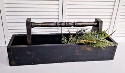 Large Vintage Black Wood Caddy with Antique Gold 28 Long - Thumbnail 2