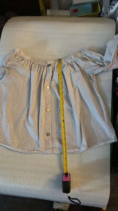 LaBanga Striped BlueWhite Top Size L Bow Tie Sleeves - Thumbnail 4