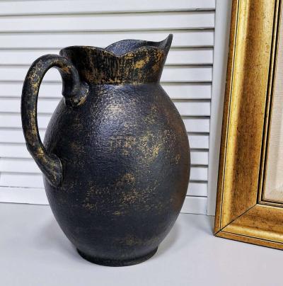 Vintage Black and Gold Ceramic Farmhouse Pitcher - Thumbnail 5